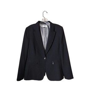 Tahari Blazer Womens 12 One Button Zip Pockets Pinstripe Shoulder Pads